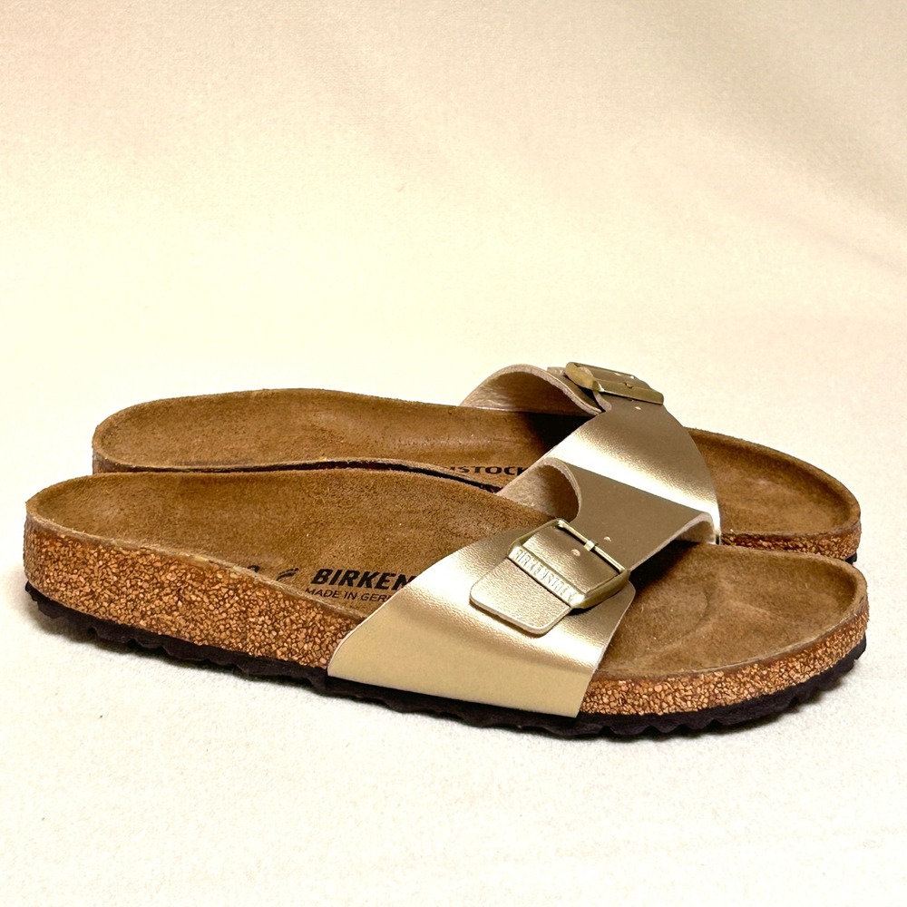 Birkenstock Arizona Sandals 40 Narrow Metallic Gold Two Strap New Without Box